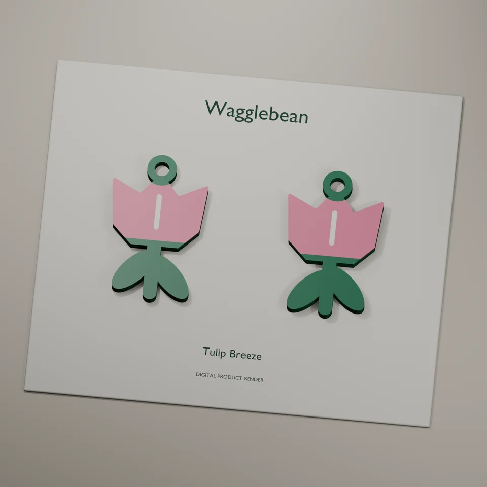 Tulip Breeze mirrored earring fronts, realistic digital render of the printable geometry
