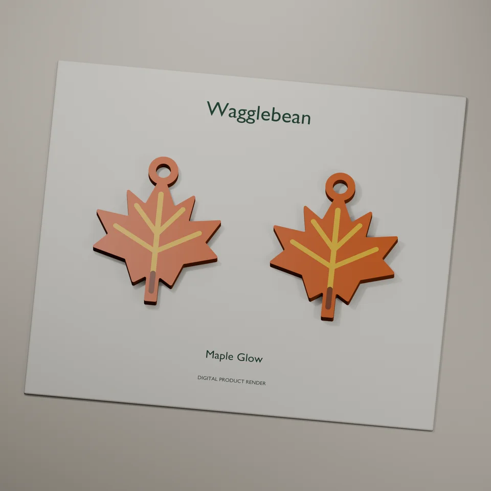 Maple Glow mirrored earring fronts, realistic digital render of the printable geometry