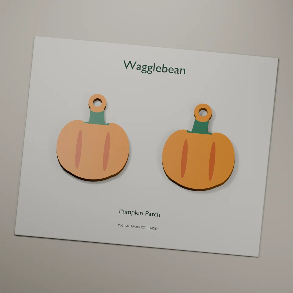 Pumpkin Patch mirrored earring fronts, realistic digital render of the printable geometry