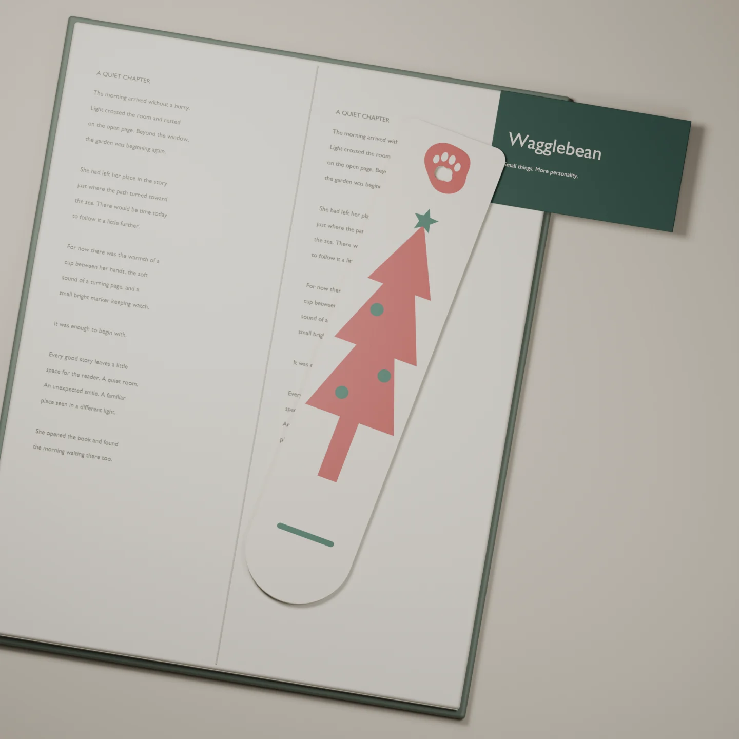 Winter Evergreen bookmark — render of the printable design