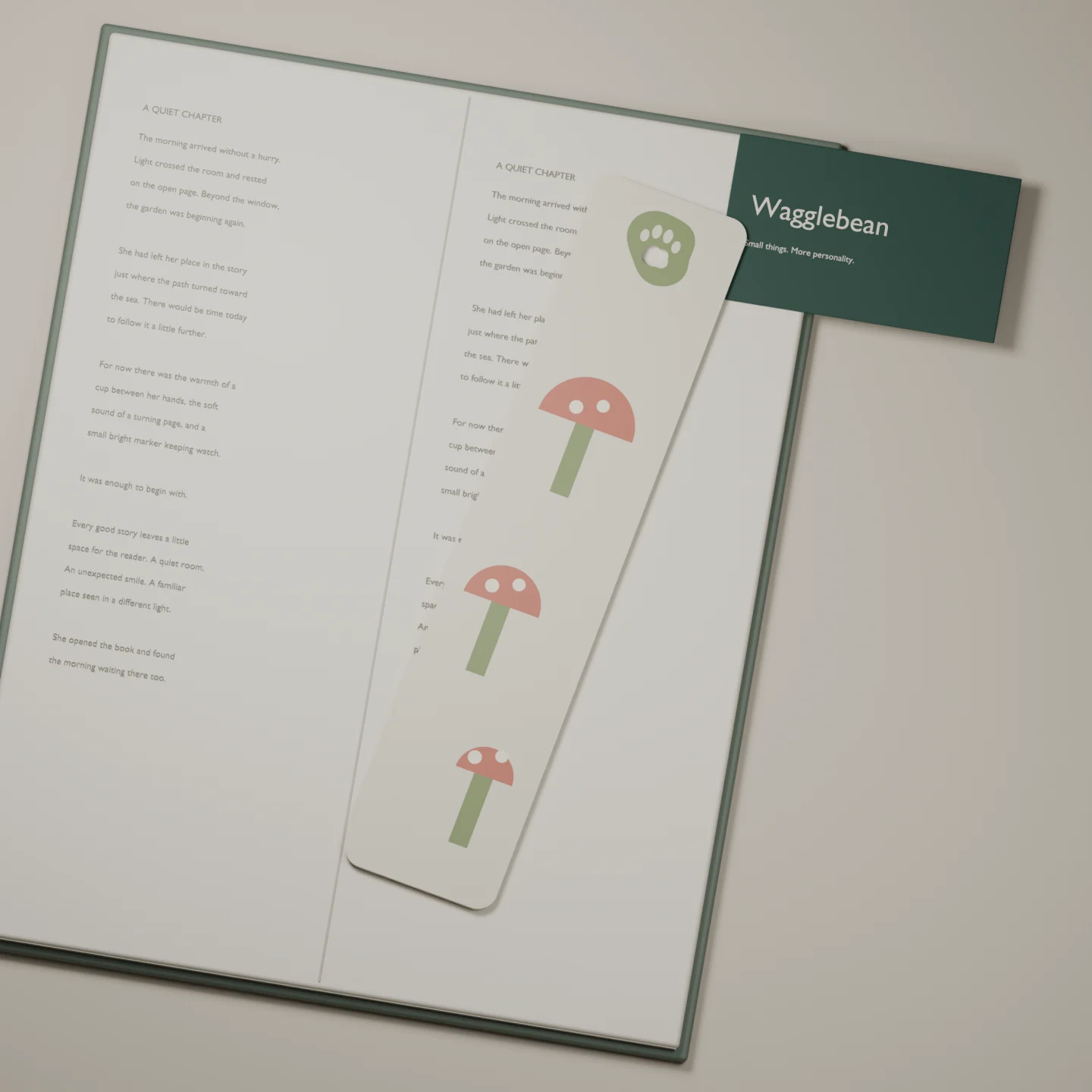 Woodland Whim bookmark — render of the printable design