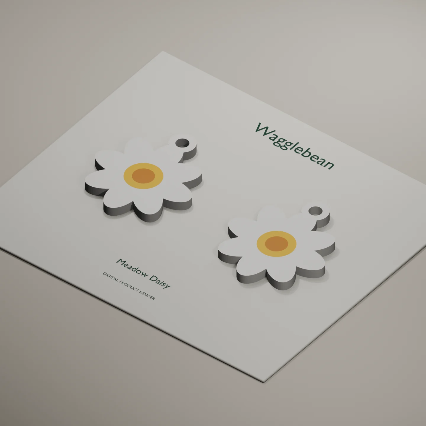 Angled digital render showing Meadow Daisy earring front thickness and color inlays