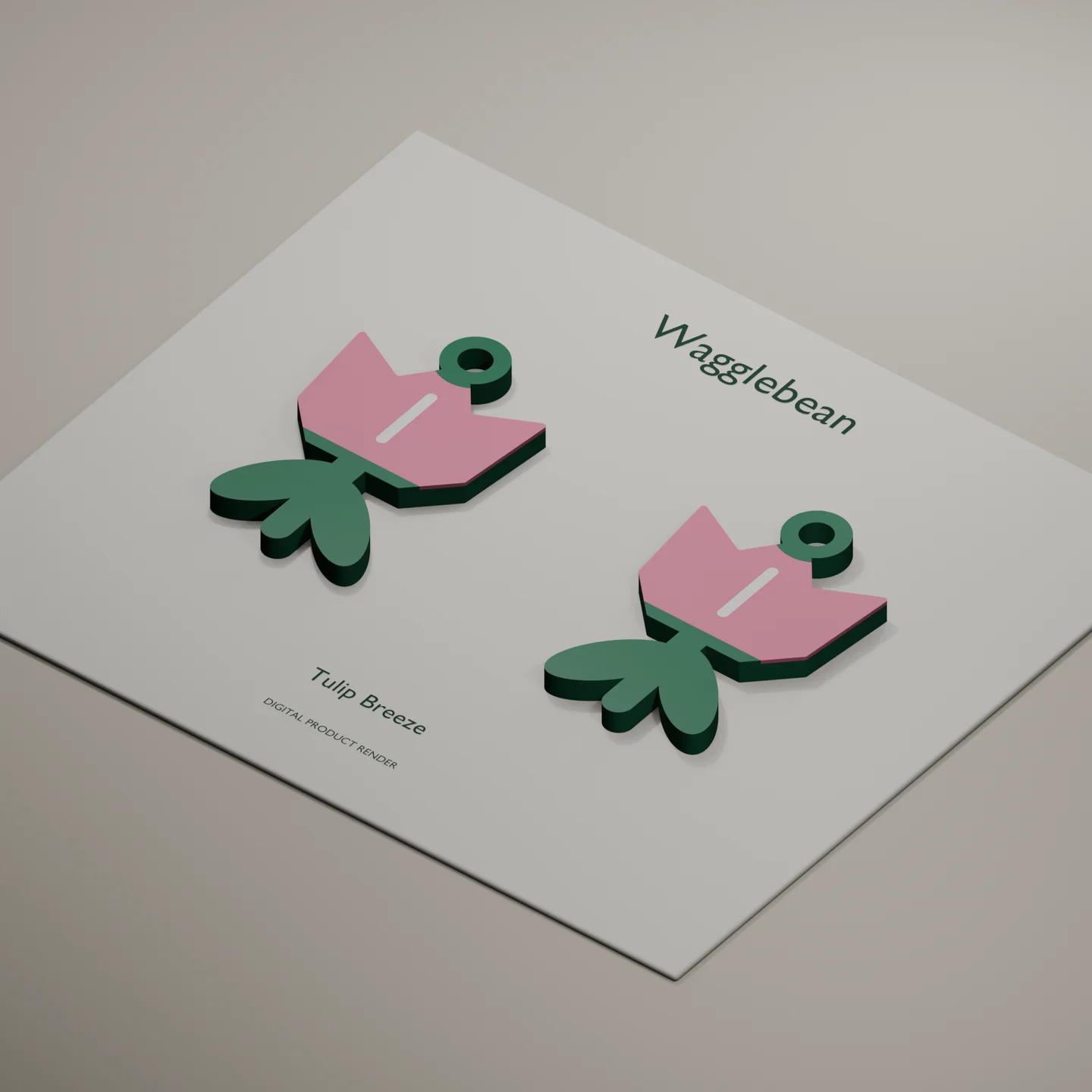 Angled digital render showing Tulip Breeze earring front thickness and color inlays