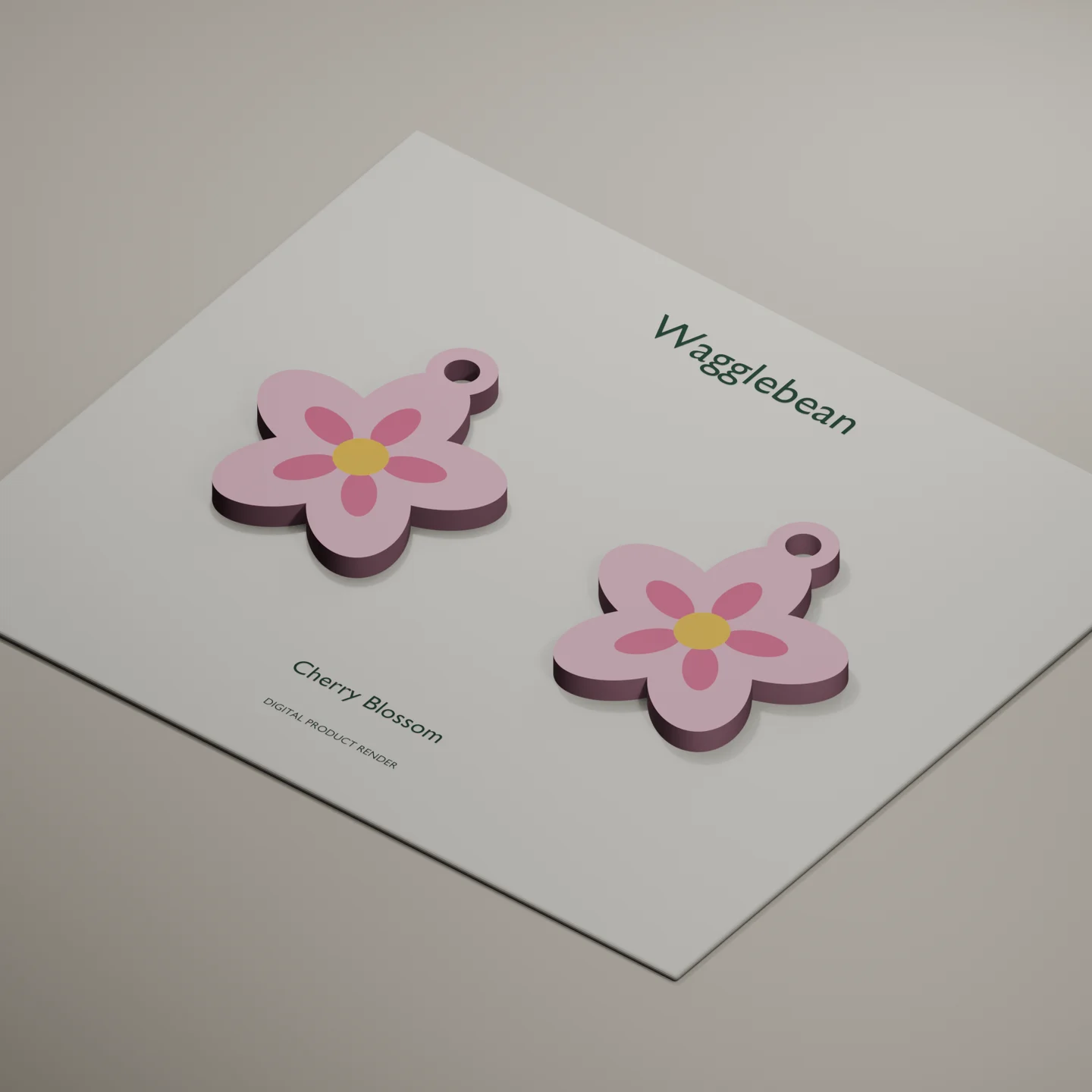 Angled digital render showing Cherry Blossom earring front thickness and color inlays
