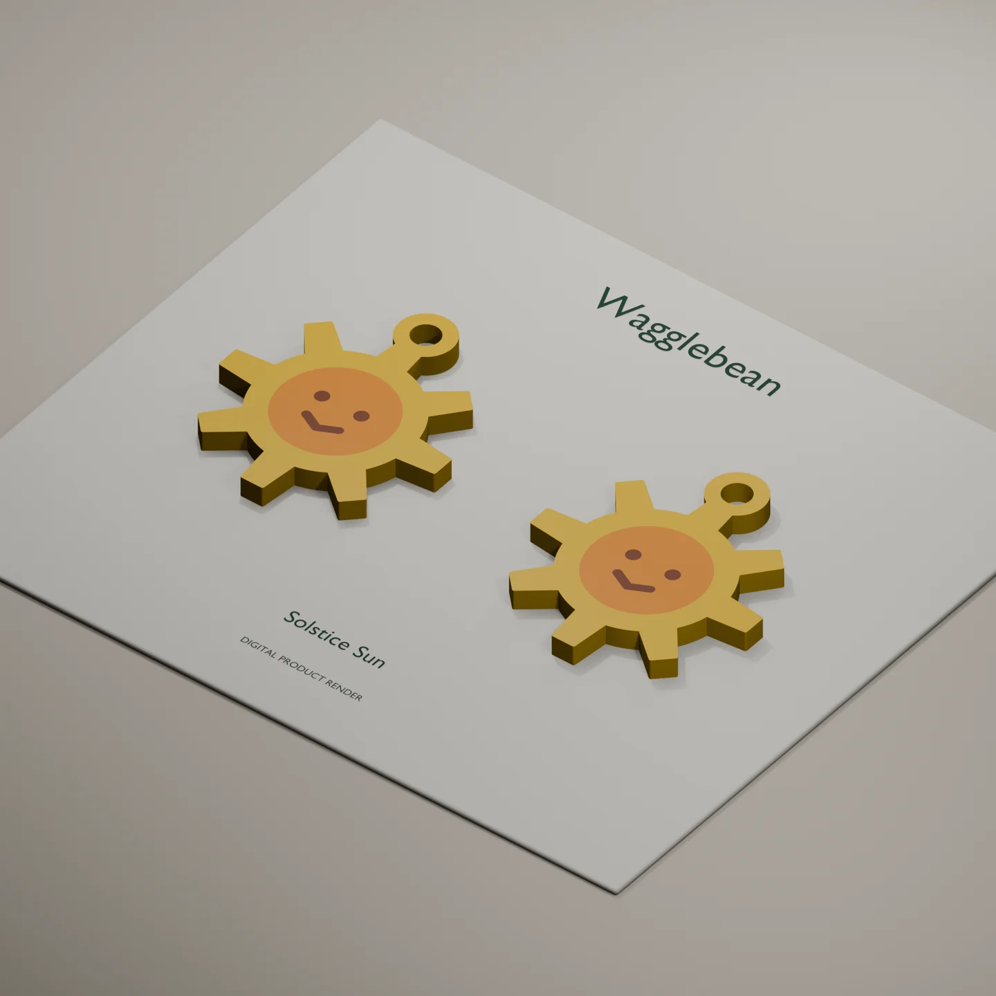 Angled digital render showing Solstice Sun earring front thickness and color inlays