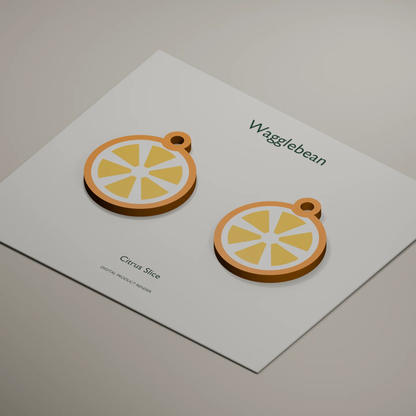 Angled digital render showing Citrus Slice earring front thickness and color inlays