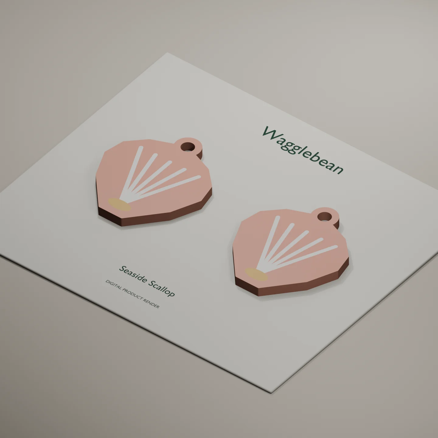Angled digital render showing Seaside Scallop earring front thickness and color inlays