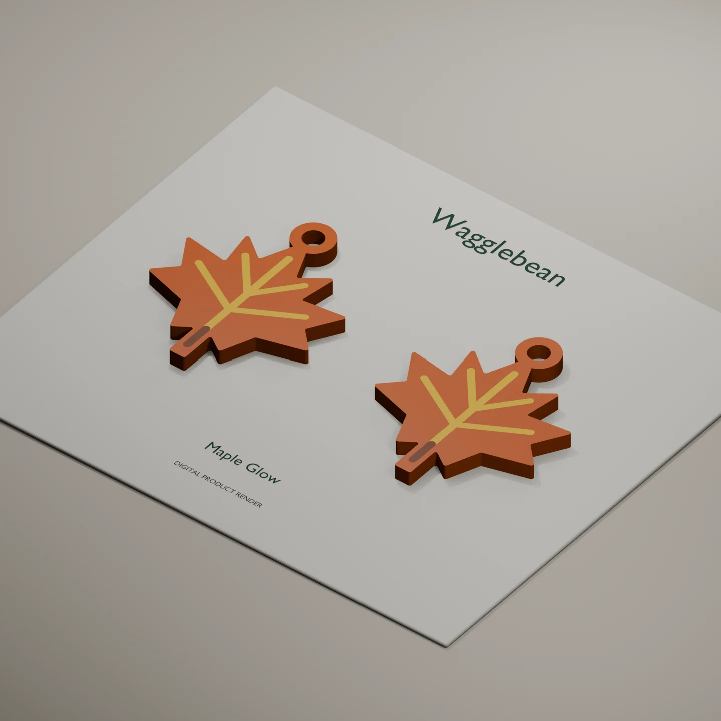 Angled digital render showing Maple Glow earring front thickness and color inlays