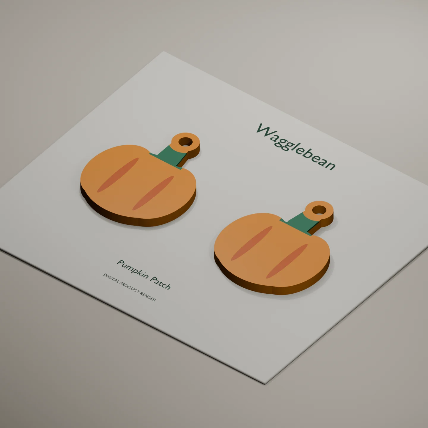 Angled digital render showing Pumpkin Patch earring front thickness and color inlays