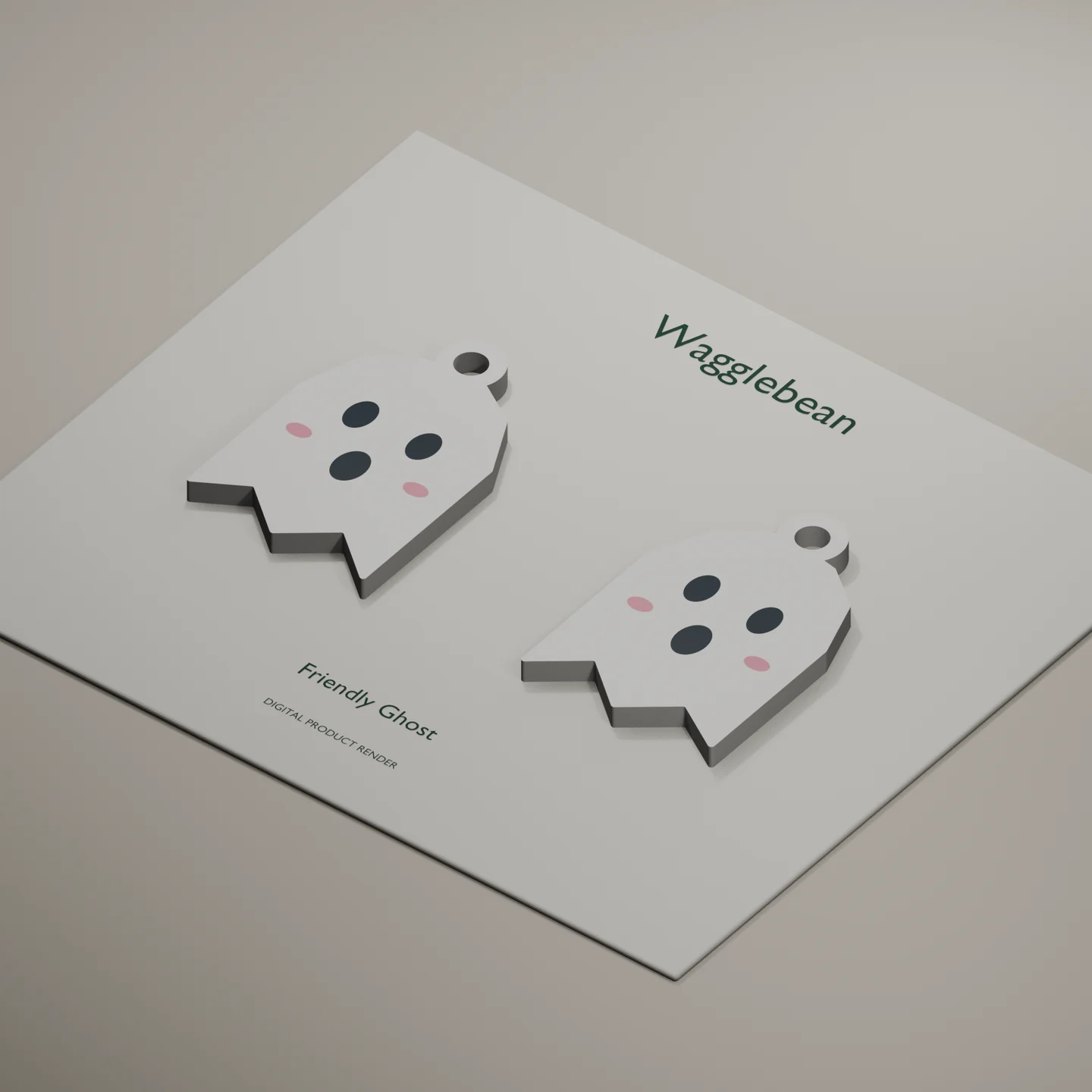 Angled digital render showing Friendly Ghost earring front thickness and color inlays