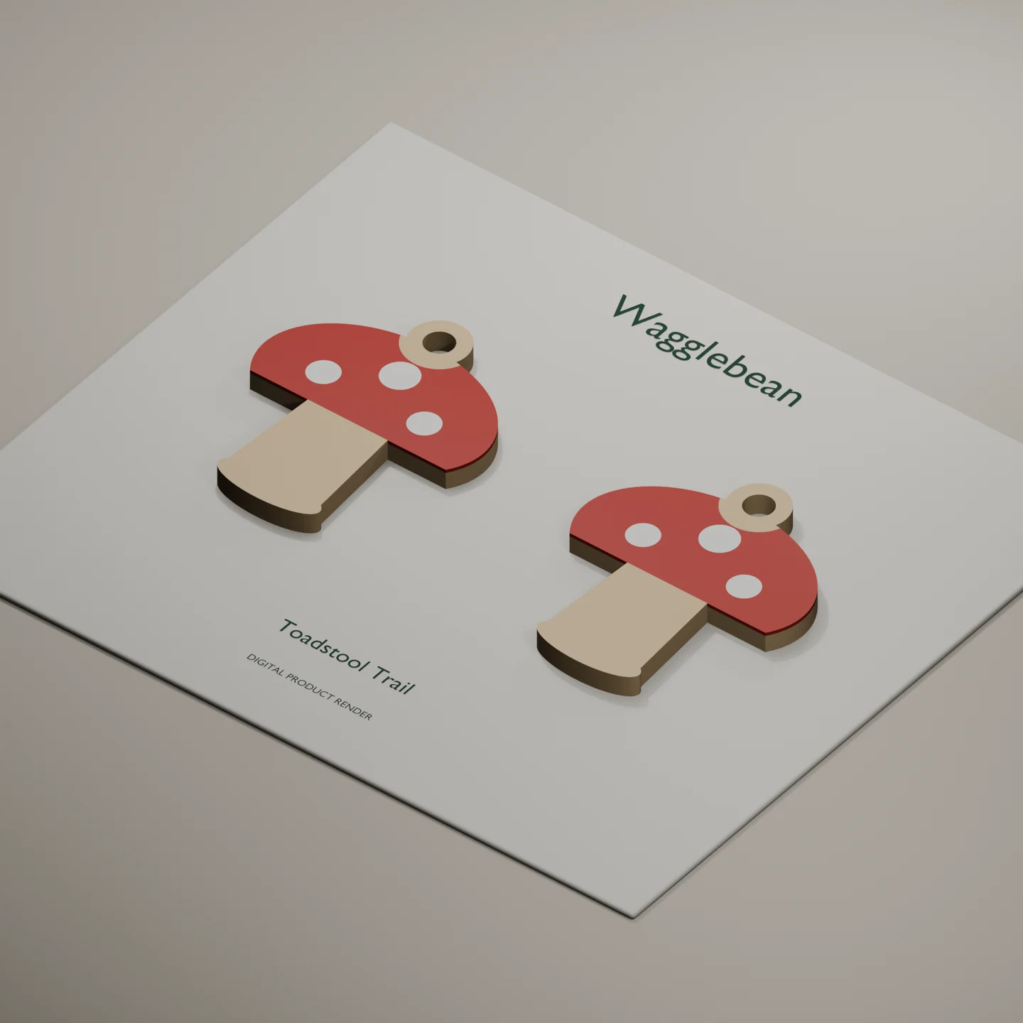 Angled digital render showing Toadstool Trail earring front thickness and color inlays