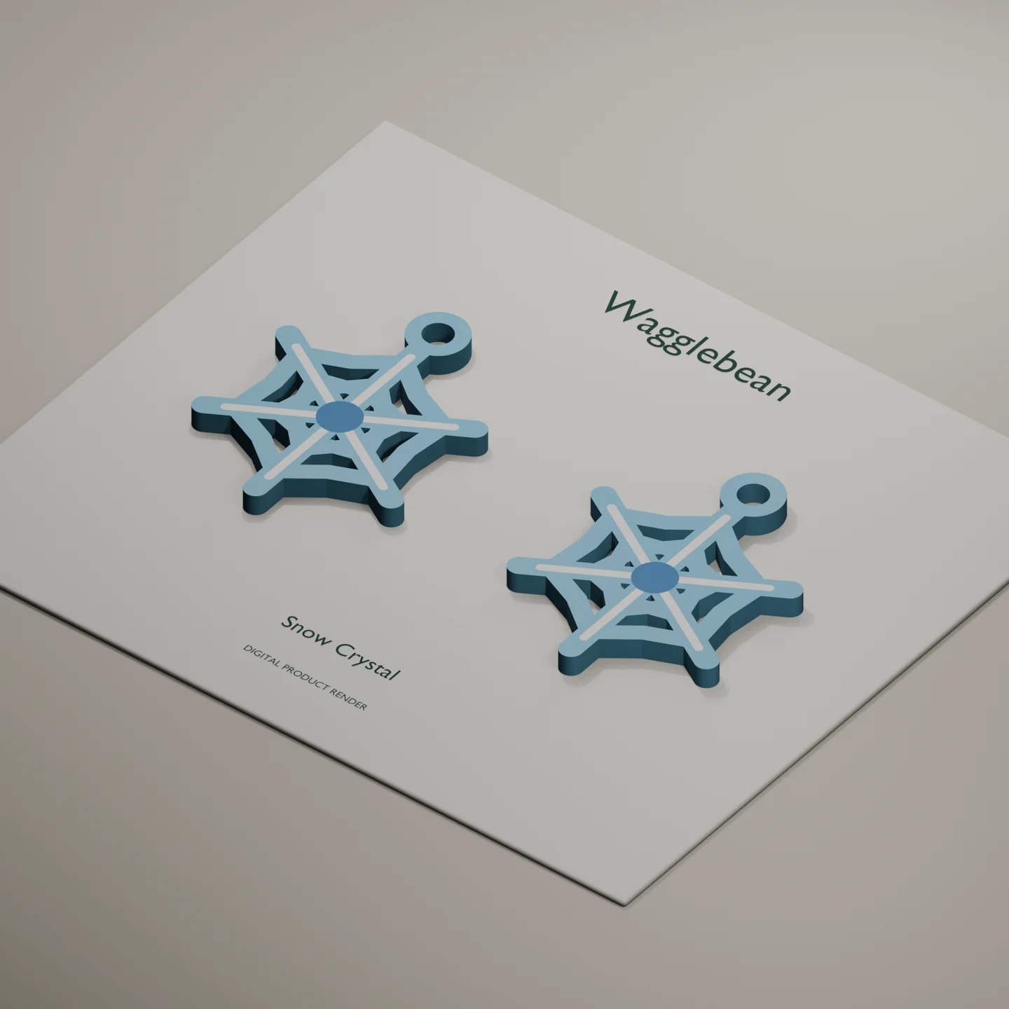 Angled digital render showing Snow Crystal earring front thickness and color inlays