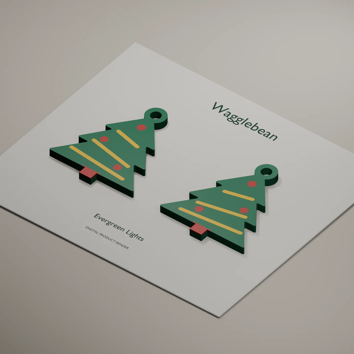 Angled digital render showing Evergreen Lights earring front thickness and color inlays
