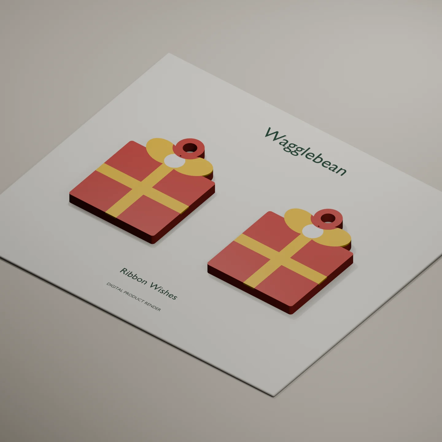 Angled digital render showing Ribbon Wishes earring front thickness and color inlays